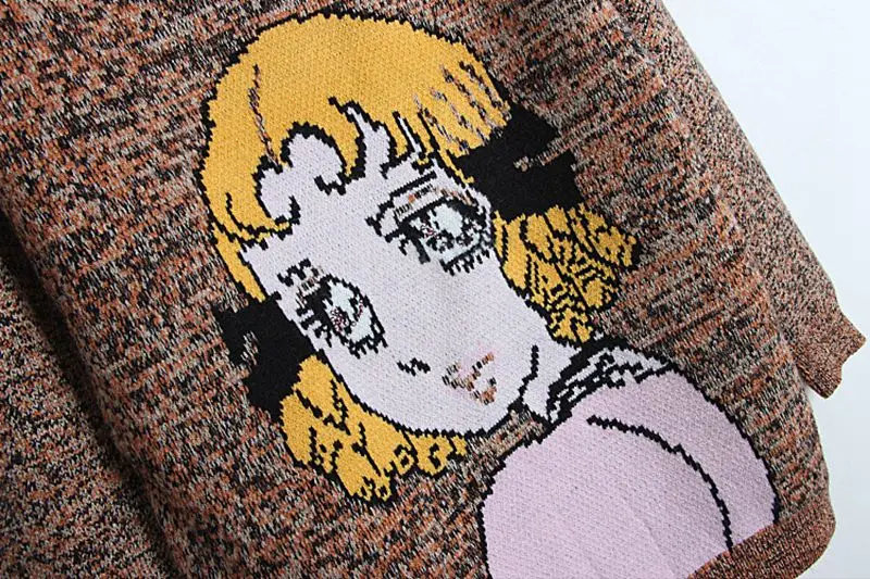 JOYDU 2018 Runway Thick Warm Winter Knitted Sweater Women Wool Pullover Cartoon Girl Pattern Color Mixing Fashion Cute Sweaters | Женская