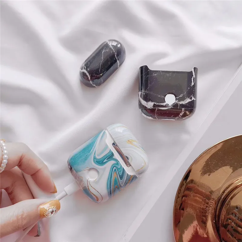 Жесткие Агатовые мраморные Чехлы для Airpods модные аксессуары гарнитуры Bluetooth