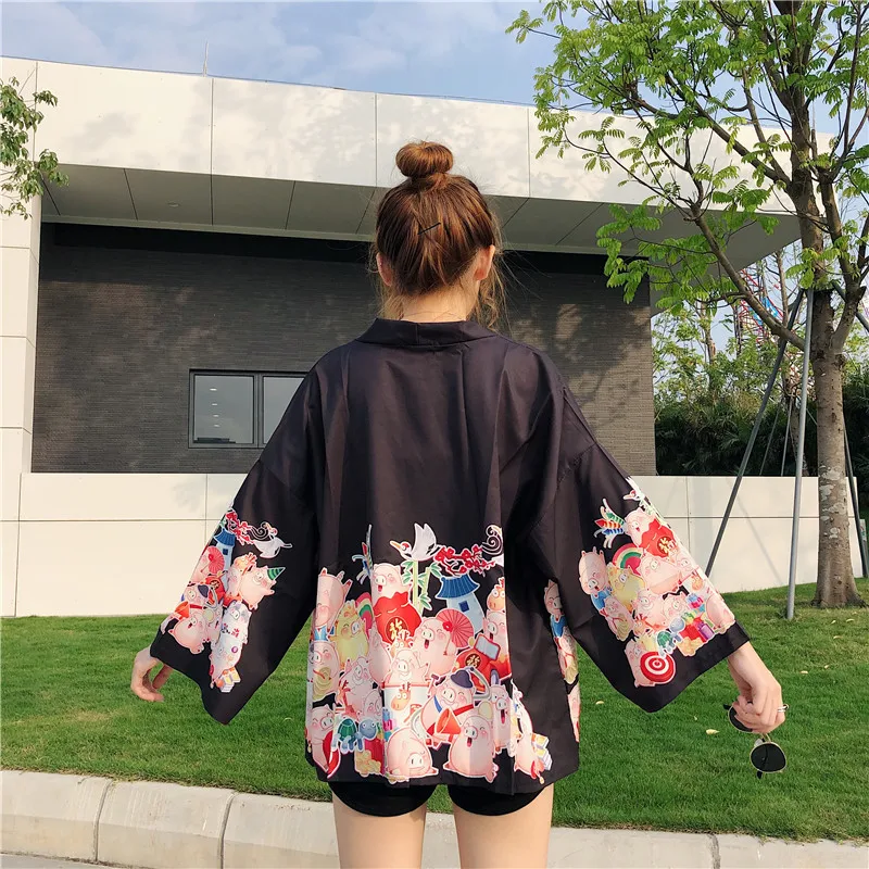Женское кимоно с принтом Pig Yukata летняя рубашка на шнурках для косплея 11326|Рубашки|