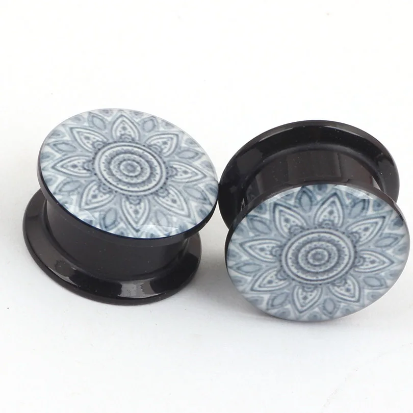 2 шт унисекс акриловое Расширение уха черный белый цветок плоти Вилки туннели