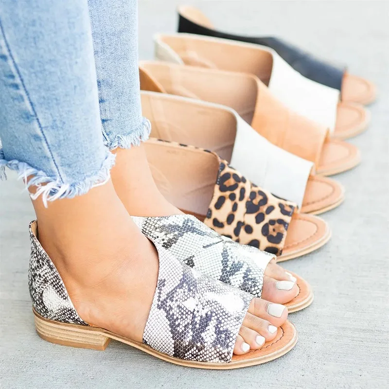 

2019 New Large Size Leopard Casual Woman Shoes Fashion Lady Fish Mouth Sandals Summer Outdoor Beach Slipper