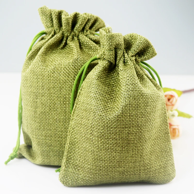 

10Pcs Olive Green Burlap Jute Bags Weddings Party Favor Drawstrings Gift Bag 10x14cm Small Bracelet Watch Packaging Bags