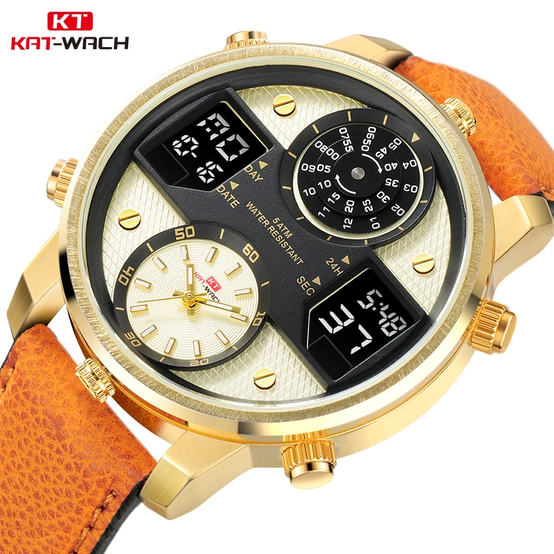 

KAT-WACH Luxury Brand Business Men's Watches Chronograph Analog Quartz Watch Date Luminous Waterproof Leather Strap Wristwatch