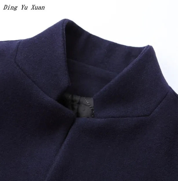 Men Casual Long Wool Trench Coat Slim Fit Padded Jacket Mens Winter Warm Quilted Parka Homme Black Navy Blue Grey Burgundy 4XL