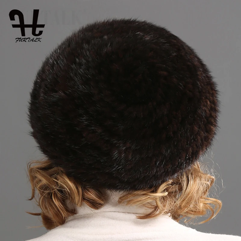 FURTALK 100% натурального меха норки hat женщины зимние меховые шапки берет для женщин