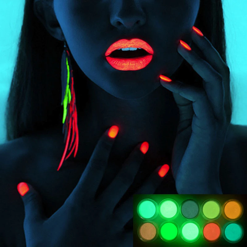 1 г сахара 3D Glow Powder красочные ультрадисперсных флуоресцентный эффект 10 различных
