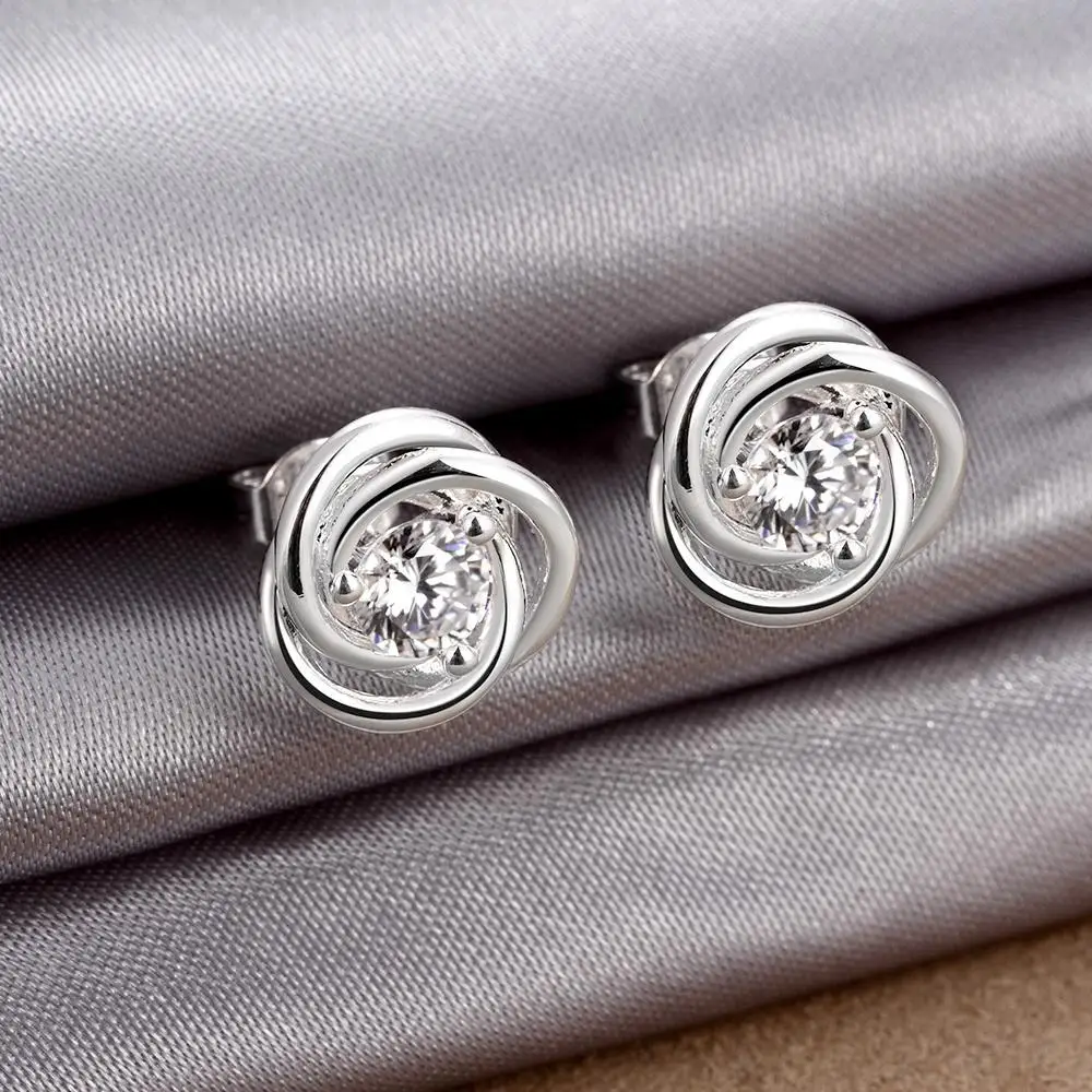 QGGLE Silver Round Stud Earrings Rhinestone for Women Fashion Jewelry | Украшения и аксессуары