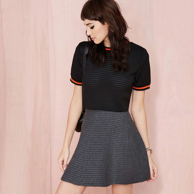 Europe and America thick wool knit dress A-line bottoming skirt big swing flounced skirts NO20 | Женская одежда