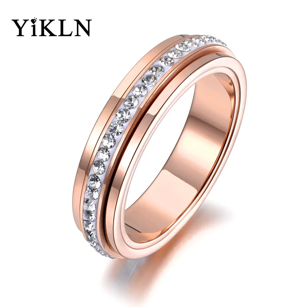 Фото YiKLN обручальное кольцо из титановой нержавеющей стали розовое золото микро