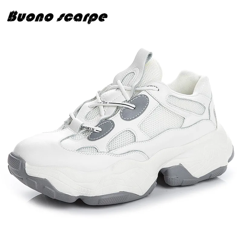 Женские кроссовки из натуральной кожи Buonoscarpe дышащие на плоской платформе