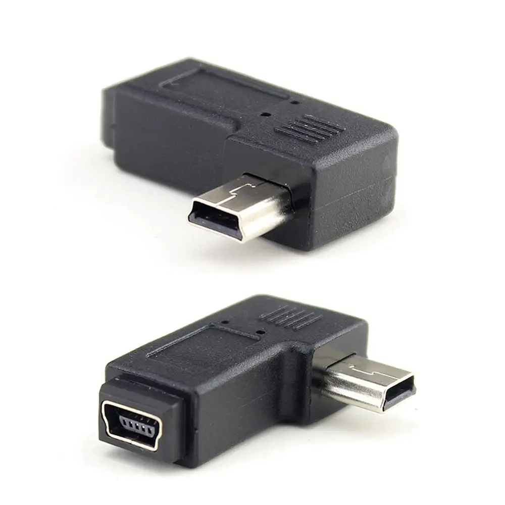 Переходник Mini USB штекер-гнездо на 90 градусов с левым и правым углом 5-контактный