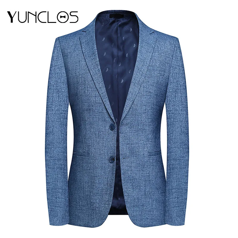 Мужской приталенный Блейзер YUNCLOS деловой однотонный на 2 пуговицах верхняя