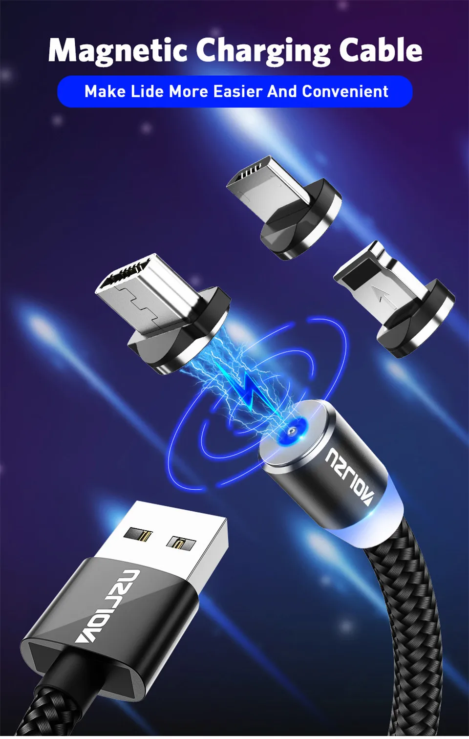 USLION 1 м светодиодный магнитный кабель и Micro USB кабель и usb type C Магнитный зарядный кабель для samsung S10 iPhone Xs Max XR X 8 7 6 Plus