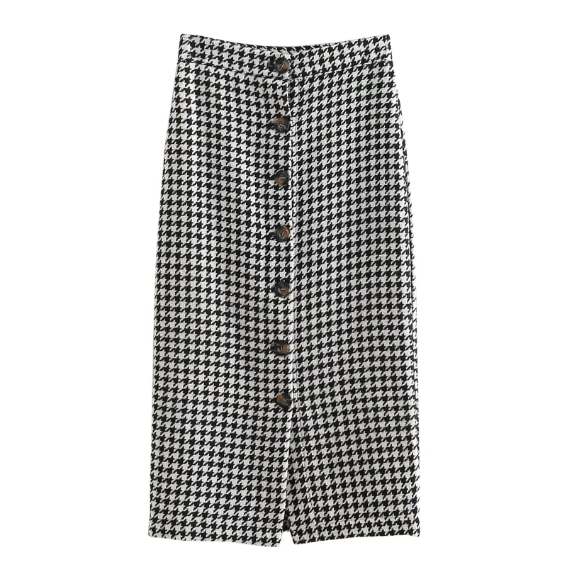 2018 Ранняя осень новая юбка с высокой талией тонкая однобортная клетчатая длинная