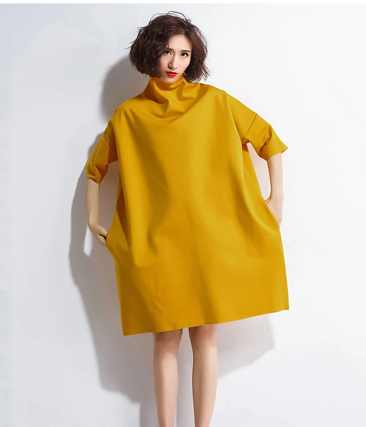 [XITAO] Korea New Autumn Casual Women Turtleneck Above Knee Dress Female Half Sleeve Solid Color Pullover Dress GWY2464