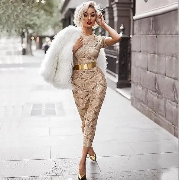 Женское облегающее платье платье-карандаш с коротким рукавом и О-образным