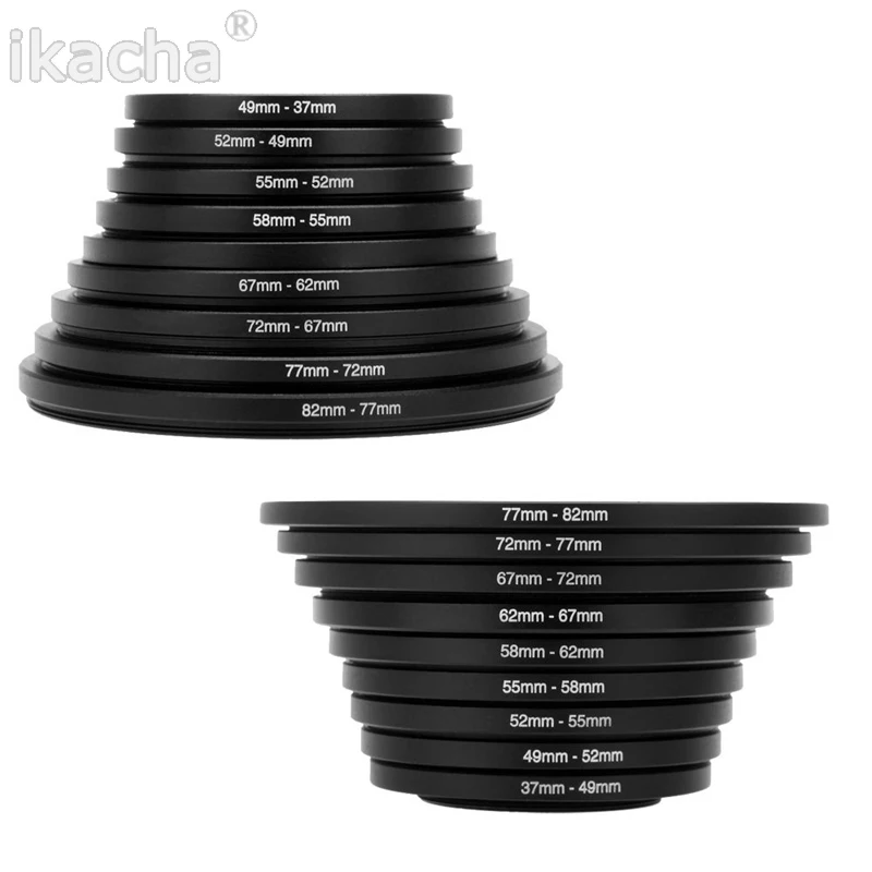 

Universal 18pcs 37-82mm 82-37mm Lens Step Up Down Ring Filter Adapter Set 37 49 52 55 58 62 67 72 77 82 mm