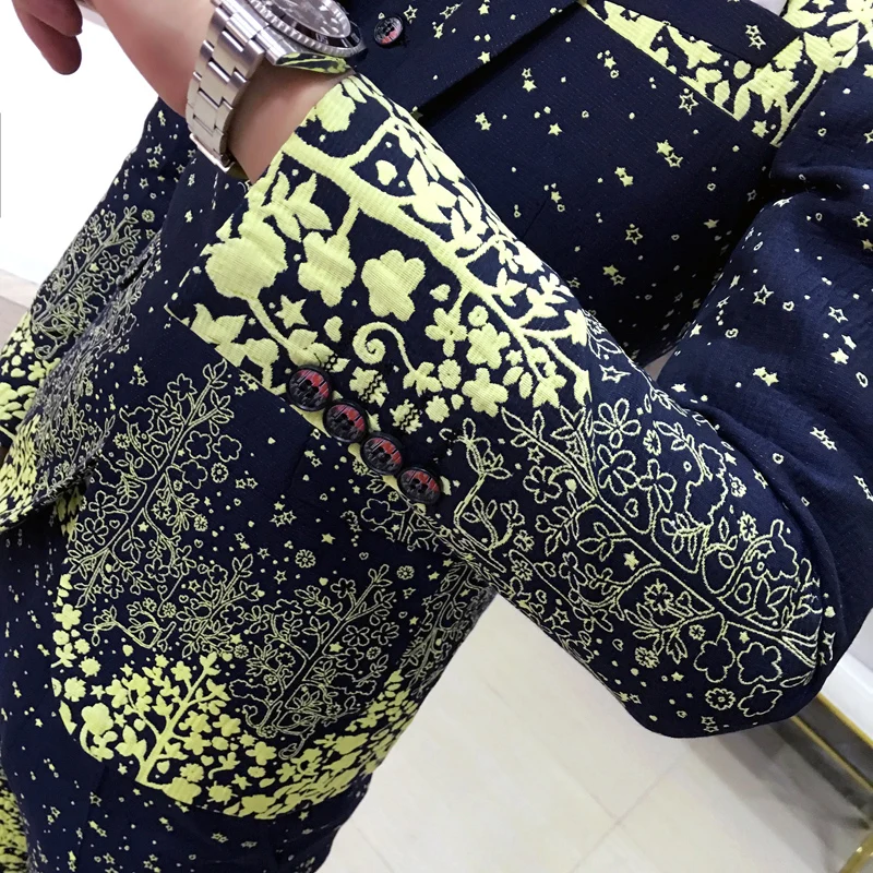 Новые мужские Потрясающие Звезды Цветочные Деревья Жаккардовые Slim Fit Мода
