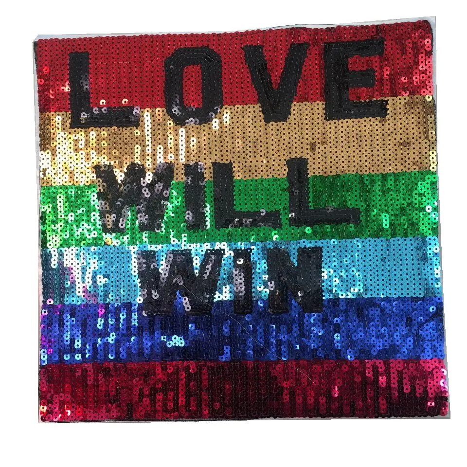 

Square LOVE WILL WIN Beading Sequined Patch Big Motif Applique Letter Iron on Patches for Clothing Accessories Sequined Stickers