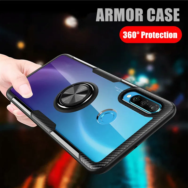 Tempered Glass Case For Samsung A50 A10 A20 A30 A40 S M10 M20 M30 Note 10 Pro A70 Finger Ring Transparent Shockproof Cover | Мобильные
