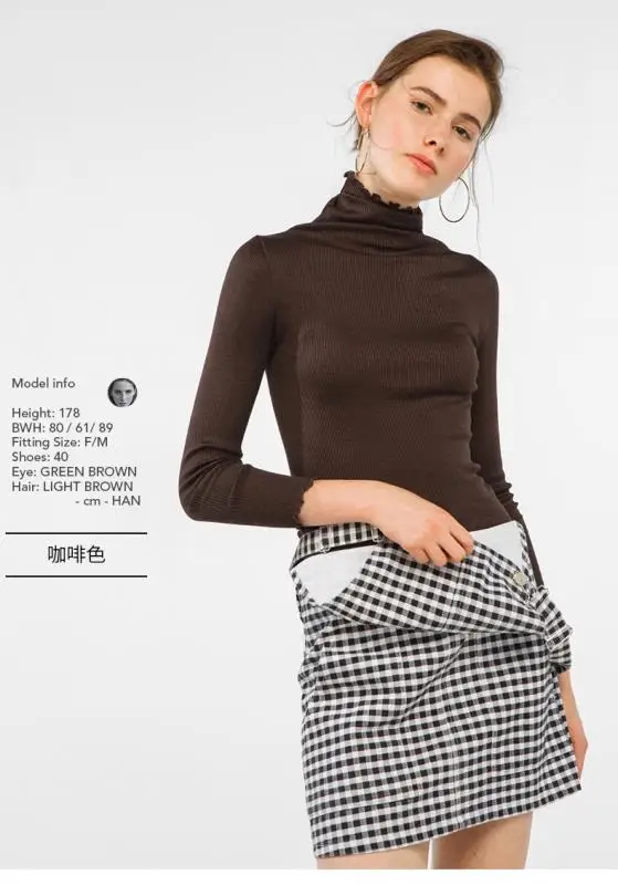 Fall Winter Women pullovers 80%Natural Silk 20%Cotton Turtleneck Rib knits shirt long sleeved Solid sweater Basic top |