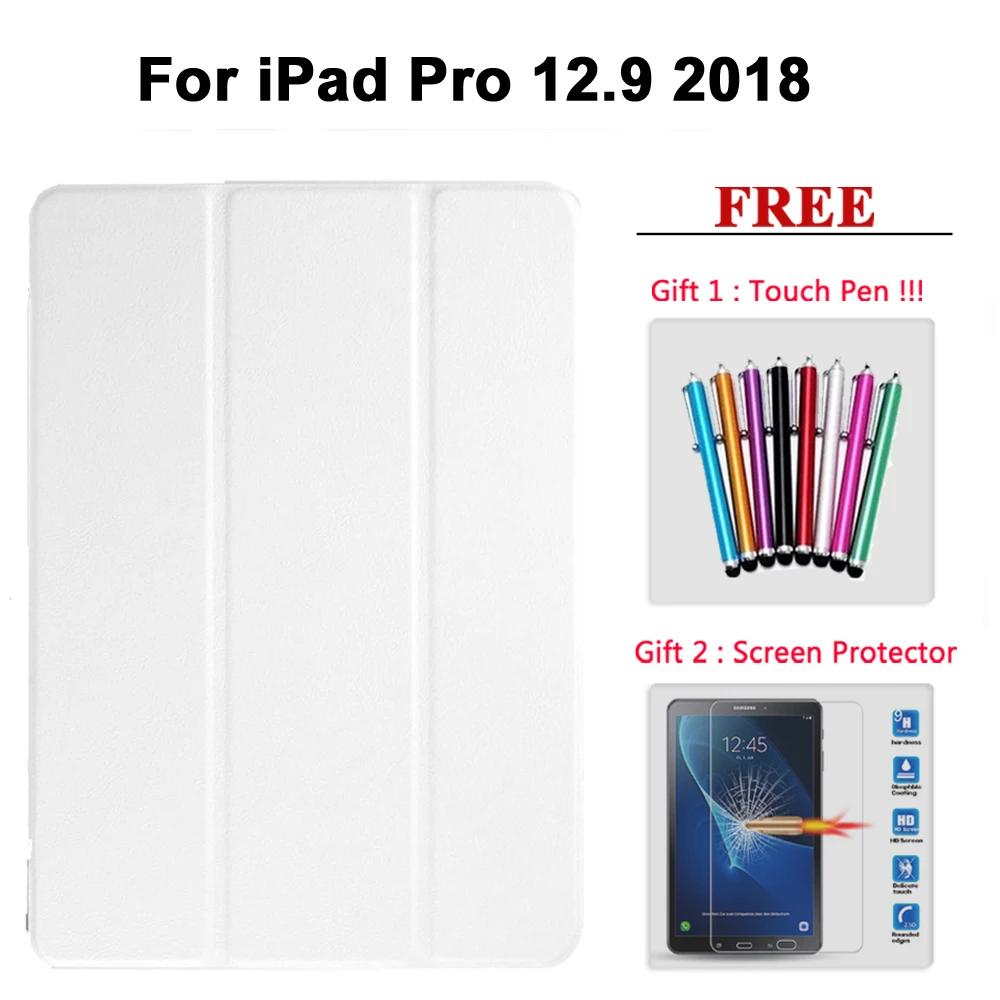 pro 12.9 2018 bai Защита экрана стекло+ чехол для iPad Pro 12,9 // PU кожаный Умный Магнитный чехол для Apple i Pad pro12.9 - Цвет: pro 12.9 2018 bai