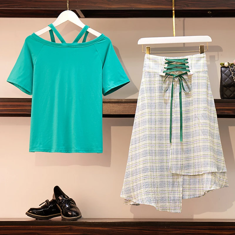 Trytree/летний женский костюм из двух предметов повседневный топ с вырезом + юбка