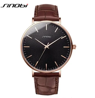 Black Brown Leather SINOBI, новинка, 3D принт, простой дизайн, мужские часы, 316L, сталь, кожа, водонепроницаемые часы, мужские, Rolexable, импортные кварцевые часы, подарки - Цвет: Black Brown Leather