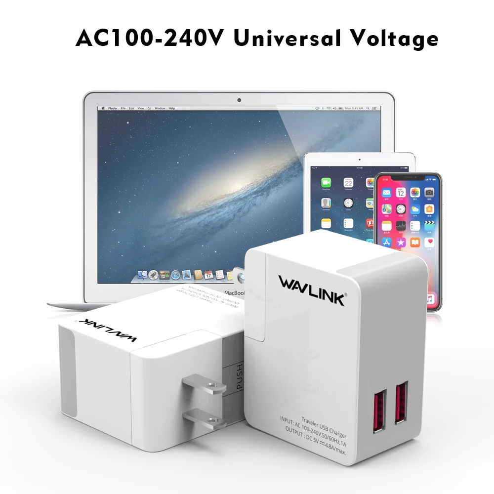 USB зарядное устройство универсальное дорожное настенное зарядное устройство адаптер двойное зарядное устройство для мобильного телефона 4.8A EU US UK AU Plug kit Wavlink для iPhone samsung