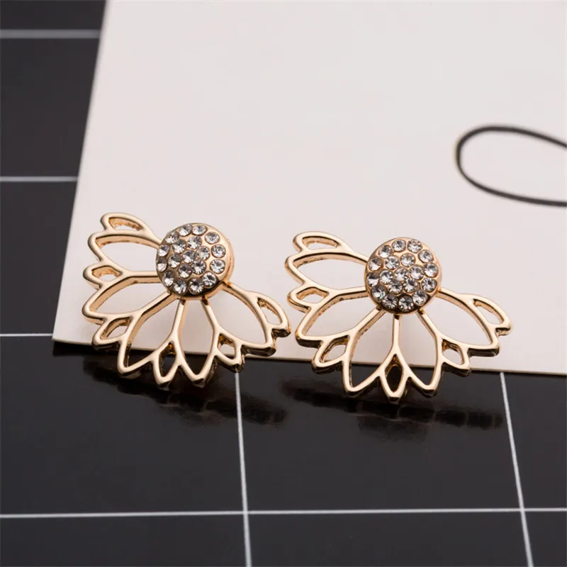 Женские серьги гвоздики в форме цветка с кристаллами лотоса двухсторонние