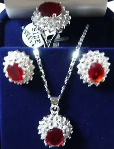 

Charming!14KGP Red Crystal necklace Earring ring Sets