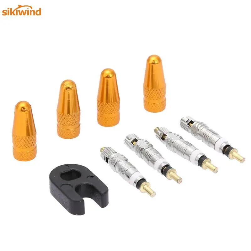 Gold 4 шт. Presta запорные колпачки+ 4 шт. сердечники клапанов+ гаечный ключ Набор велосипедных инструментов MTB ремонт шоссейного велосипеда запасные части Велосипеды Аксессуары для шин - Цвет: Gold