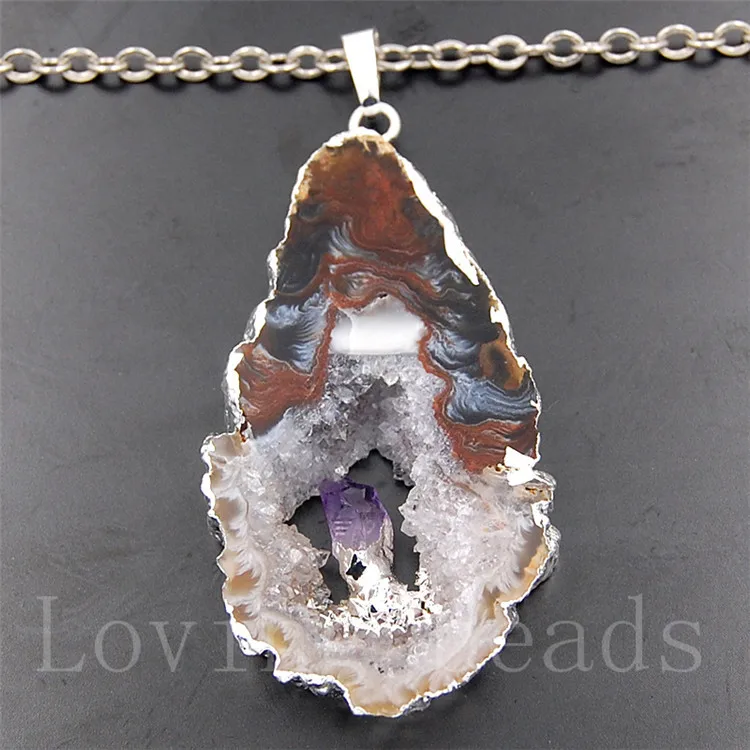 3 шт./лот натуральный драгоценный камень Geode Druzy Персидский залив кулон серебряный