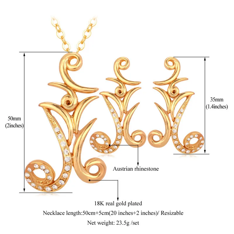 Уникальный дизайн элегантный комплект ювелирных изделий золотого цвета кулон