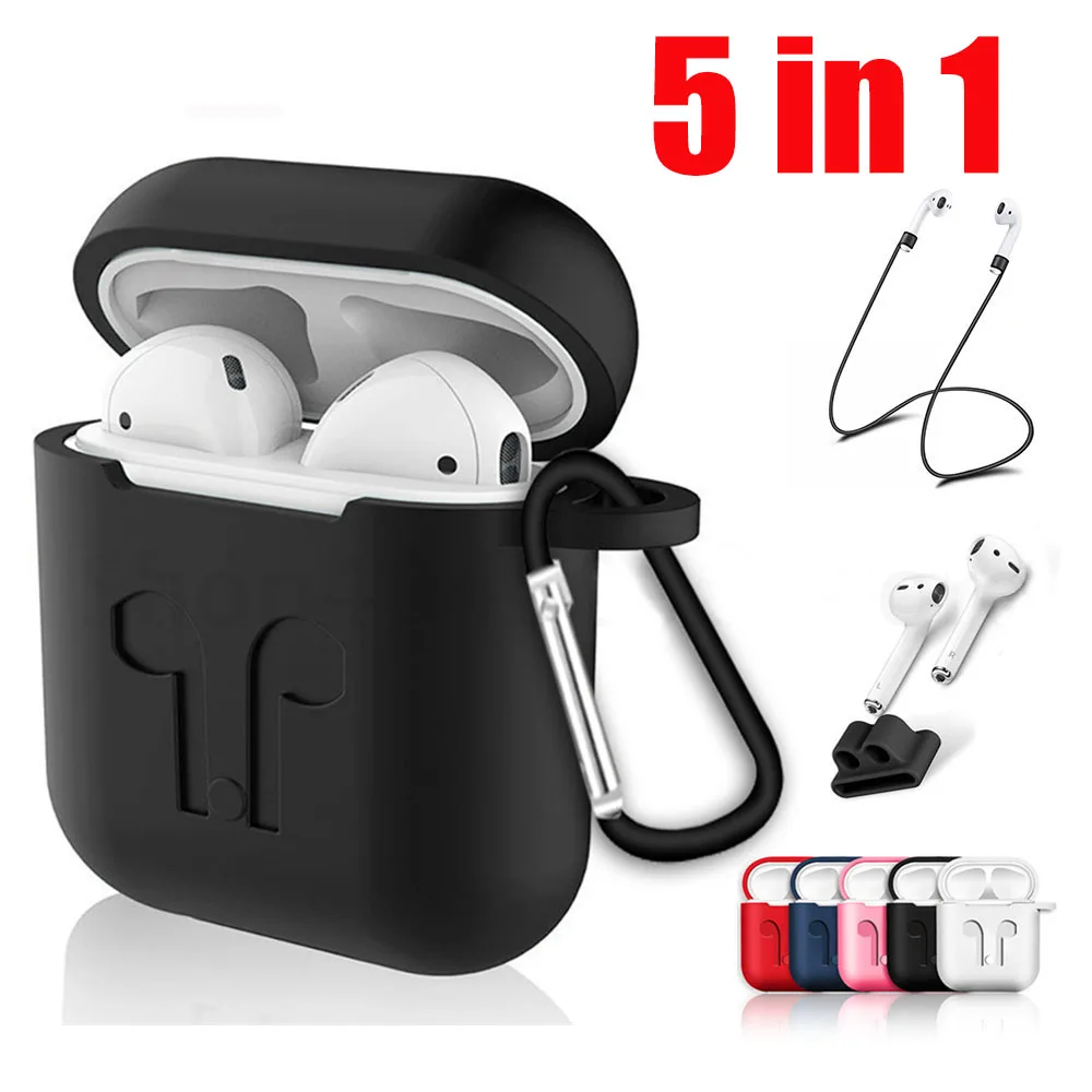 5 в 1 Мягкий силиконовый чехол для Apple Air Pods наушников анти потерянный провод