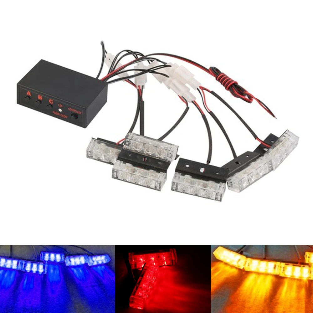 

YSY 1sets White Amber Red Blue 6X 3LED 18 LED Emergency Hazard Warning Grille Strobe Light 12V Lamp