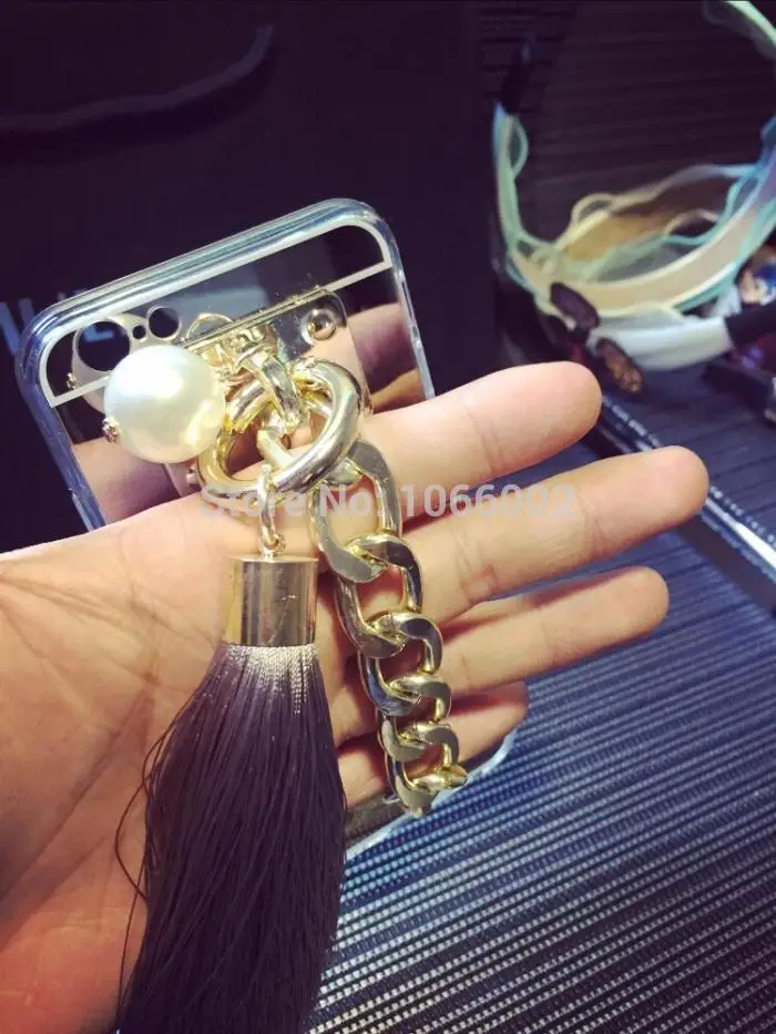 Luxury Gold Mirror TPU Case For Samsung Galaxy S8 S9 S10 Plus S10e S7 S6 edge+ Note 9 8 5 Note9 Metal Rope Pearl tassel fundas |