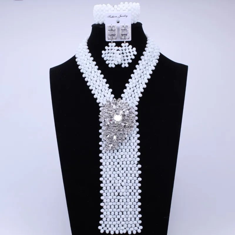 2018 Этническая чистый белый Ювелирные комплекты с кристаллами в африканском