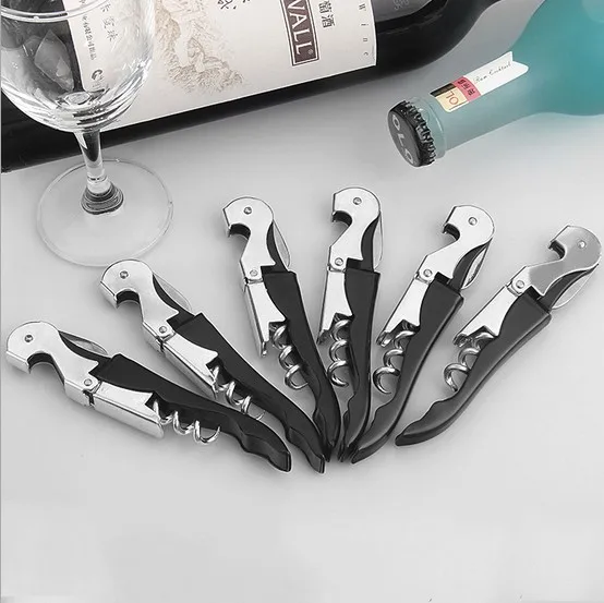 

1PC Stainless Steel Wine Opener Screw Corkscrew Double Hinge Waiters Wine Bottle Opener Hippocampus Can Beer Opener EKX 173