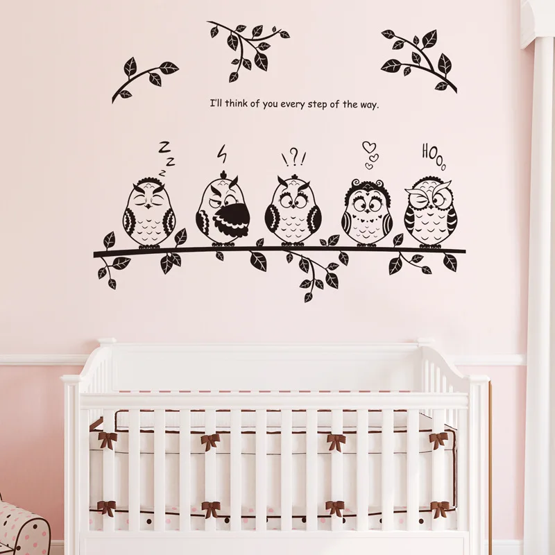 Черные милые семейные наклейки на стену в виде совы для спальни гостиной кухни