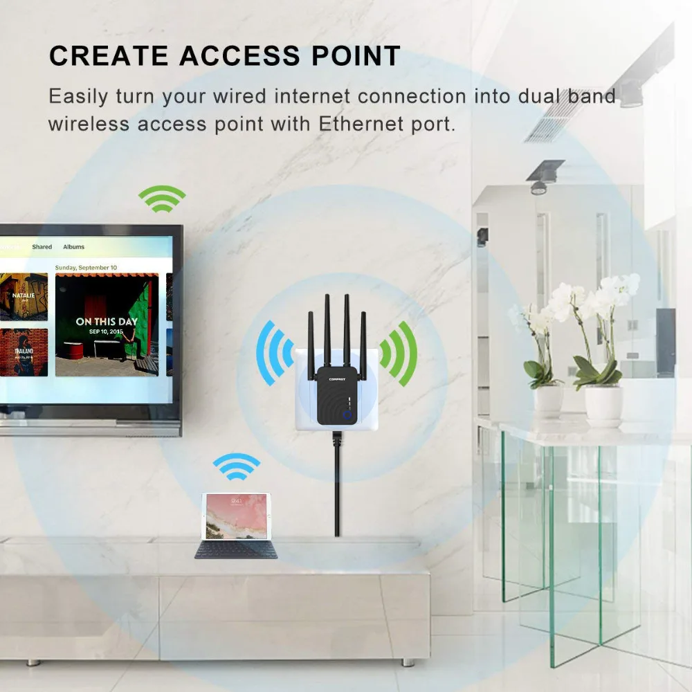 1200 Мбит/с COMFAST CF-WR754AC Беспроводной Wi-Fi расширитель диапазона 2 4/5 ГГц