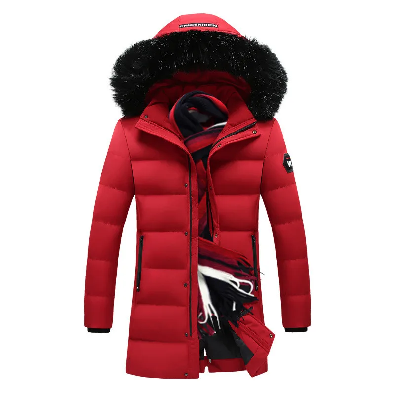 red TIEPUS размера плюс M~ 5XL, 6XL, 7XL, 8XL пуховик мужской сплошной цвет меховой воротник с капюшоном Длинная Парка мужская зимняя куртка - Цвет: red