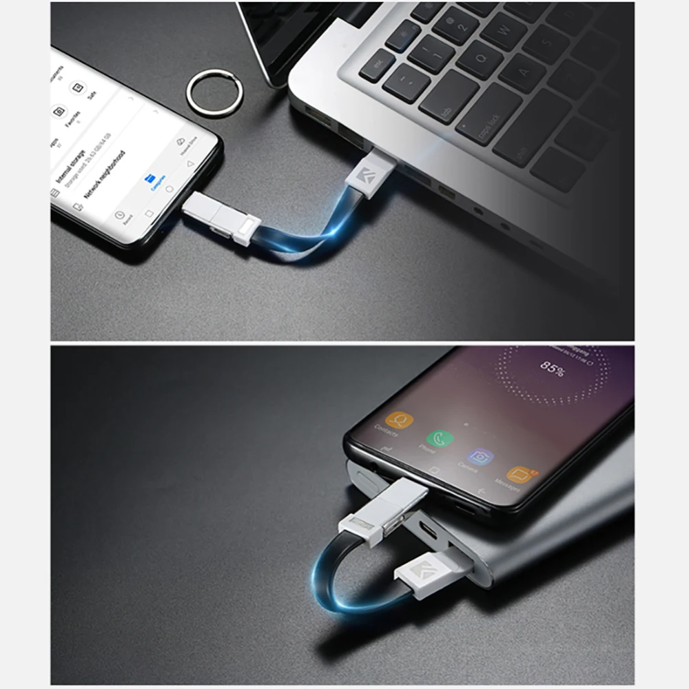 3 в 1 Мини USB кабель типа C Брелок Зарядное устройство Быстрая зарядка Micro Type для iPhone