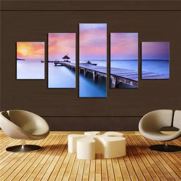 5 шт. Современная Настенная картина с изображением заката морской воды синего