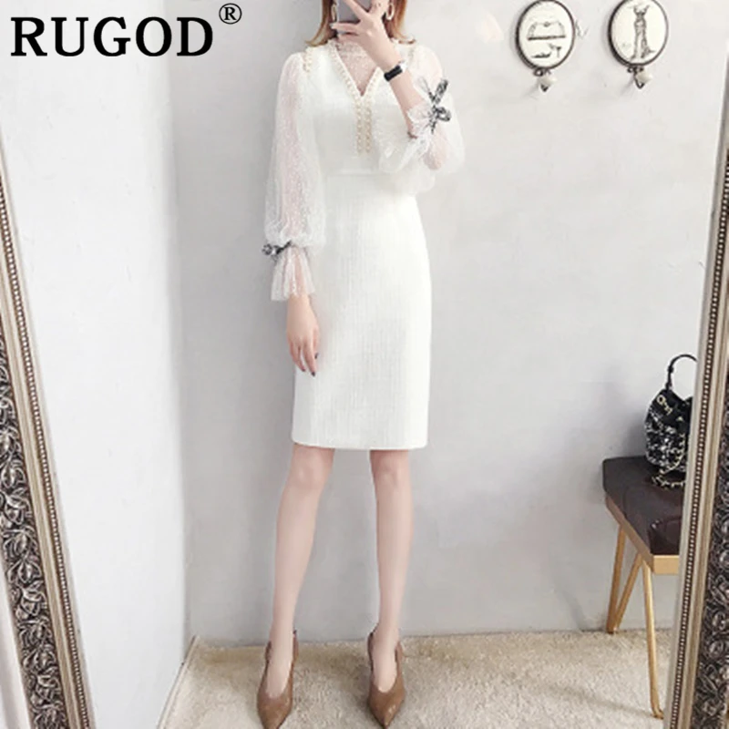 Женское платье-карандаш RUGOD с глубоким вырезом и кружевной кромкой 2019 | Женская