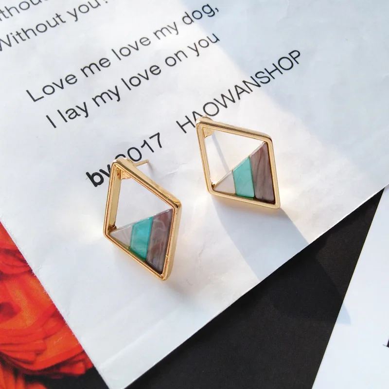 8Seasons Fashion Stud Earrings Pink Contracted Lozenge Color Contrast Female Lady Geometric Charms 1 Pair | Украшения и