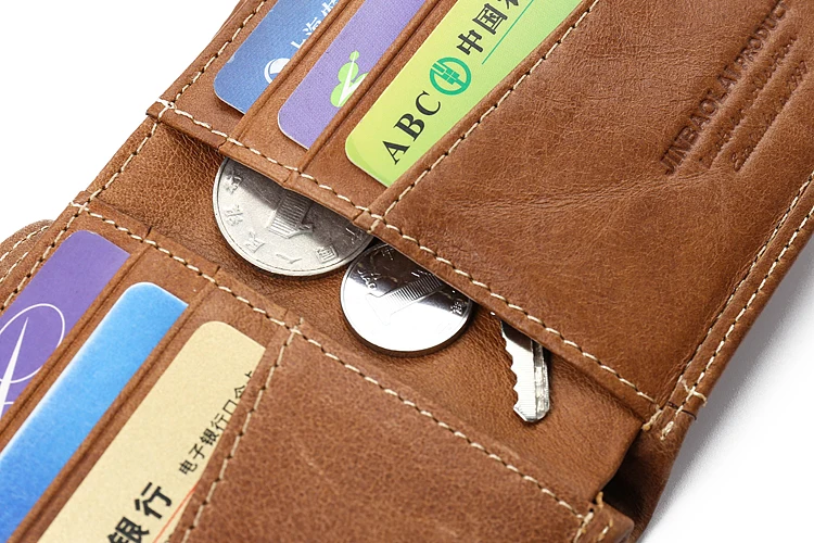 JINBAOLAI cow leather original brand male wallet fashion double suture design bifold wallets for men hight quality leather walet