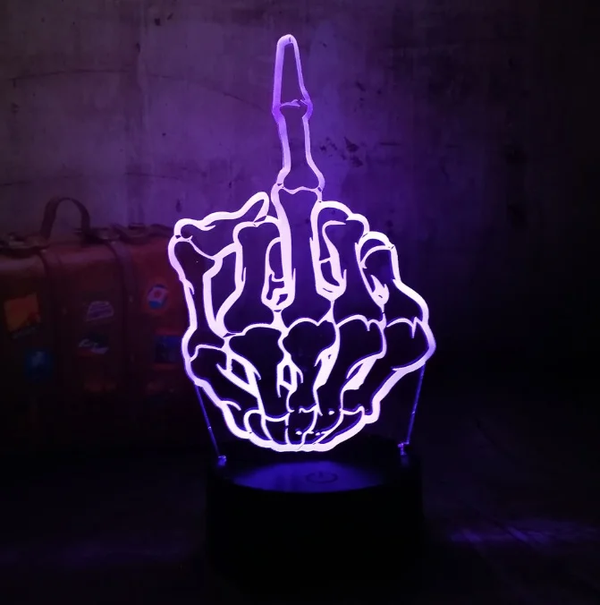 Новые классные 3D светодио дный ночник средний палец RGB 7 цветов изменить USB Блеск Настольная лампа для детей дети мальчик подарок рождество дома Decro - Испускаемый цвет: Middle finger