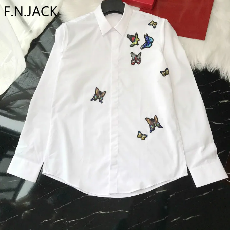 Мужская рубашка с длинным рукавом F. N. JACK Повседневная вышитыми бабочками и