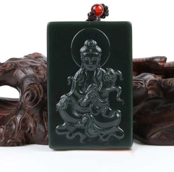 Натуральный китайский Hetian камень и подвеска Guanyin ручной работы модная цепь для